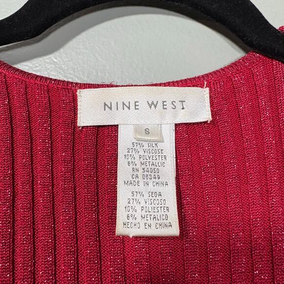 Nine West Women's Red & Gold Sparkle Ruffle Silk Cardigan Sweater - Size Small - Picture 4 of 5